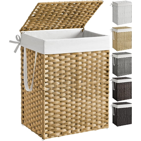 23.8 Gal (90L) Laundry Hamper Laundry Basket with Lid and Handles Wicker hamper Foldable Removable Liner Bag Natural