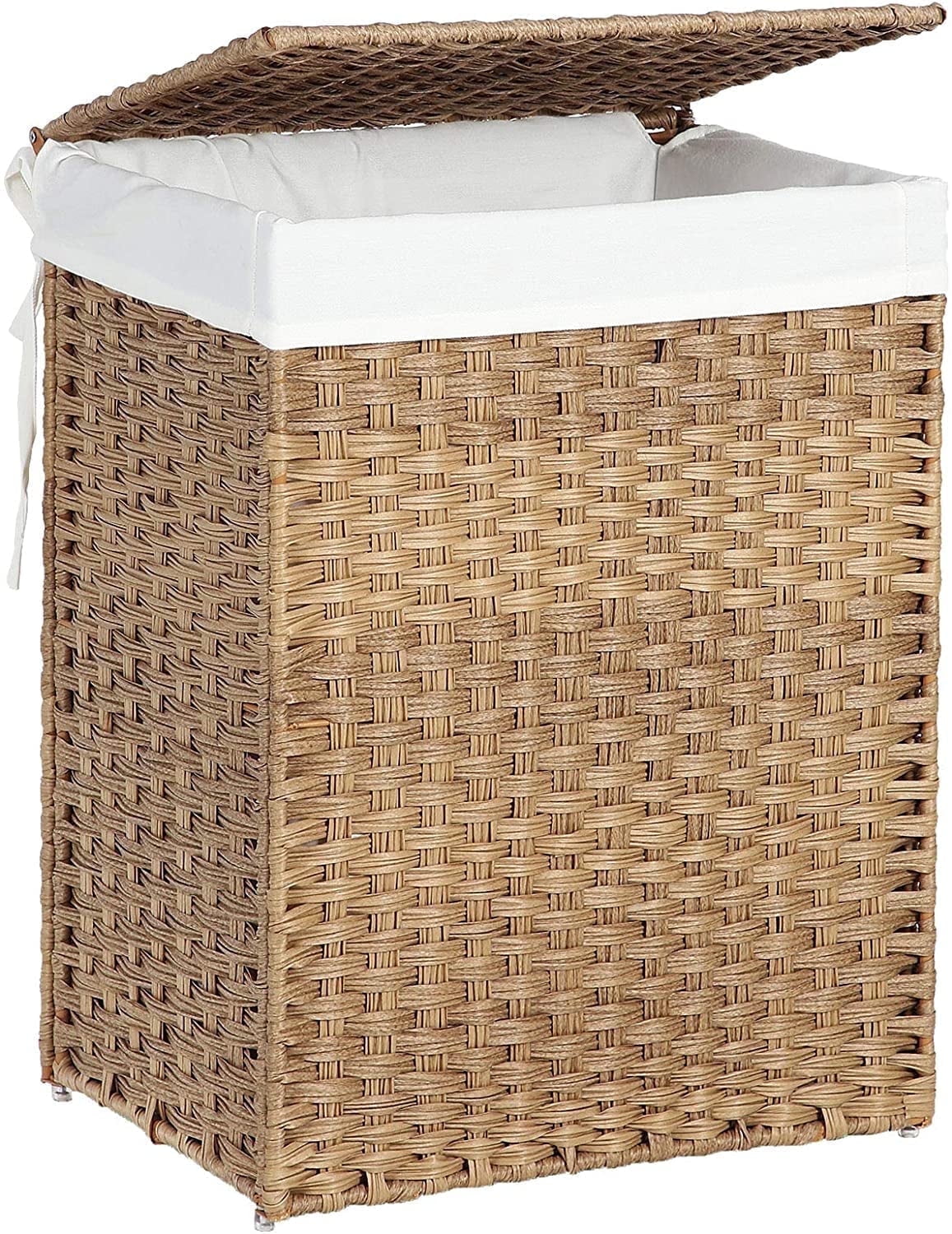 Natural Wicker Rectangular Laundry Hamper with Lid and Liner