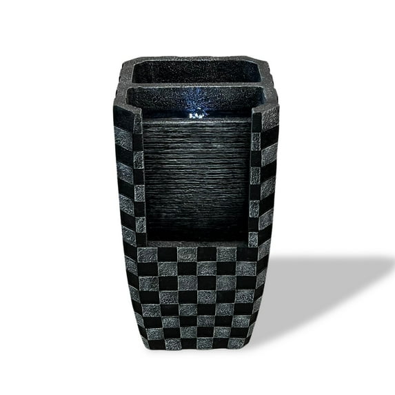 23.8" H Black Fountain with LED Light and Planter Area