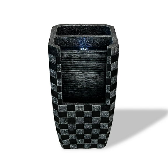 23.8" H Black Fountain with LED Light and Planter Area
