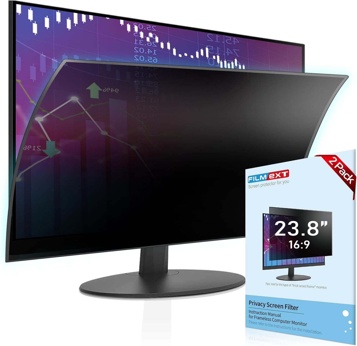 23.8 inch Computer Privacy Screen Filter, Removable Anti-Spy Blue Light ...