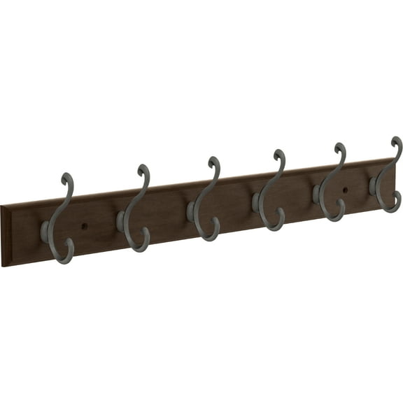 23.84" Rail with 6 Light Duty Scroll Hooks, Cocoa and Soft Iron