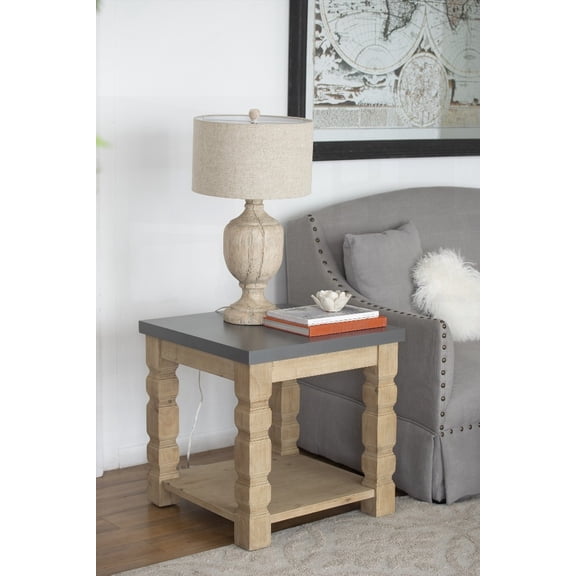 23.8x23.8x24" Side Table - Concrete & Wooden, Impressive Artistry