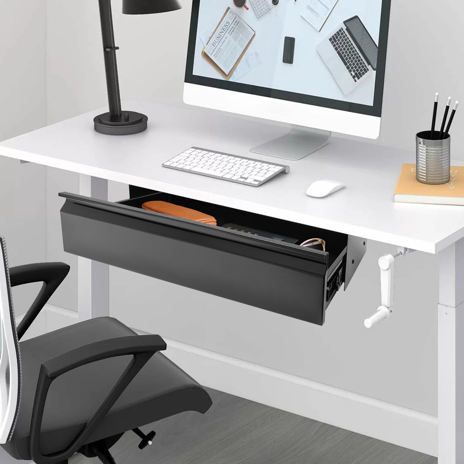 23.9*9*4.2 Rectangular Black Under Desk Mounted Sliding Pull-out Drawer for Sit Stand Workstation
