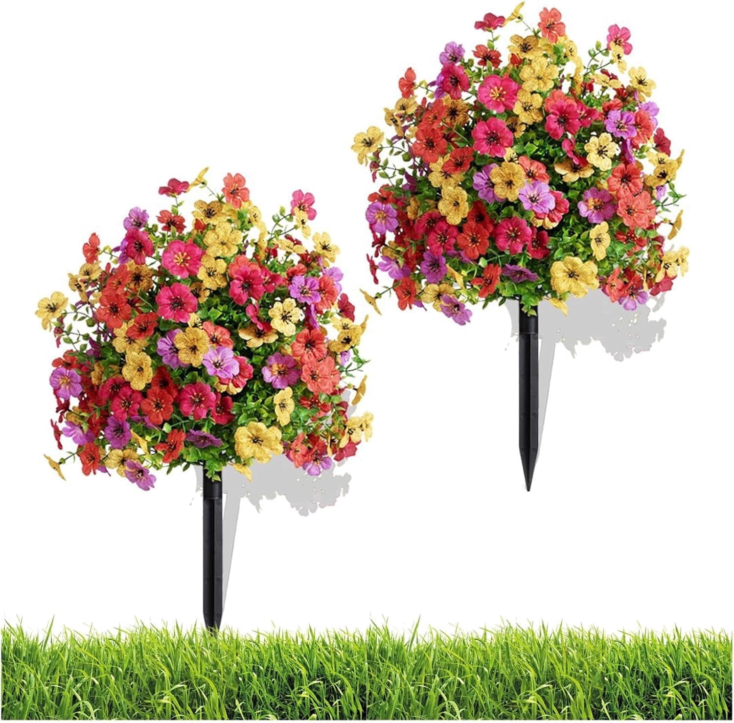 23" Artificial Topiary Ball Trees with Flowers & Ground Spikes – Set of 2, 48 Branches, 144 UV-Resistant Outdoor Flowers, Realistic Yellow Floral Spheres for Garden, Patio, Yard Decor