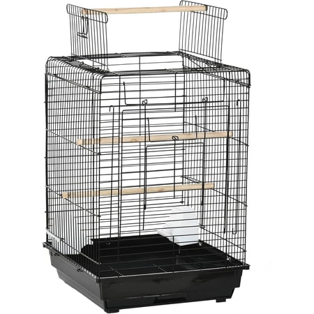 23" Bird Cage Flight Parrot House Cockatiels Playpen with Open Play Top and Feeding Bowl Perch Pet Furniture Black