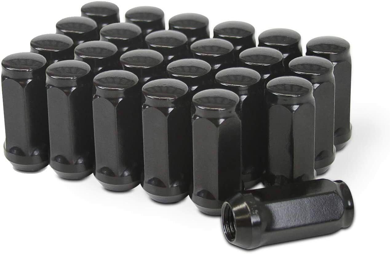 20pcs Black Bulge Lug Nuts - 1/2-20 Thread, 1.75" Length, Cone Seat For Jeep, Ford, Dodge