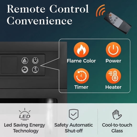 23" Black Electric Fireplace Insert Heater w/ Multicolor Flames, Remote & Timer