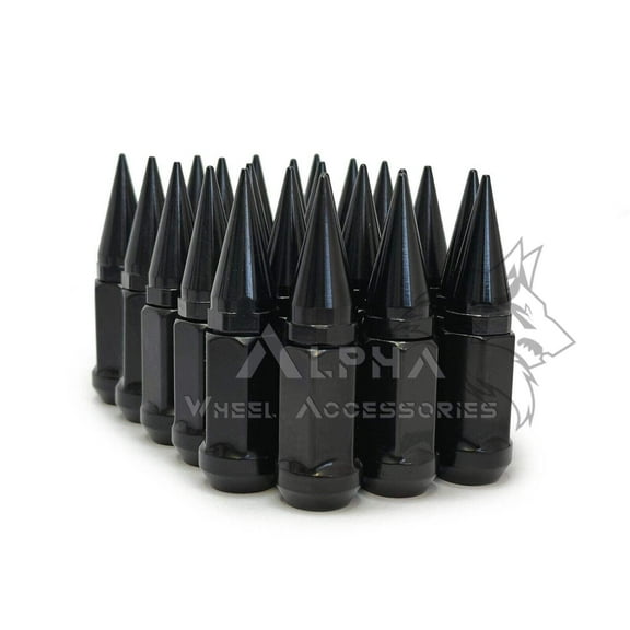 23 Black Spike Lug Nuts 1/2x20 Bulge Acorn Spike For Jeep Wrangler JK TJ YJ 1/2d