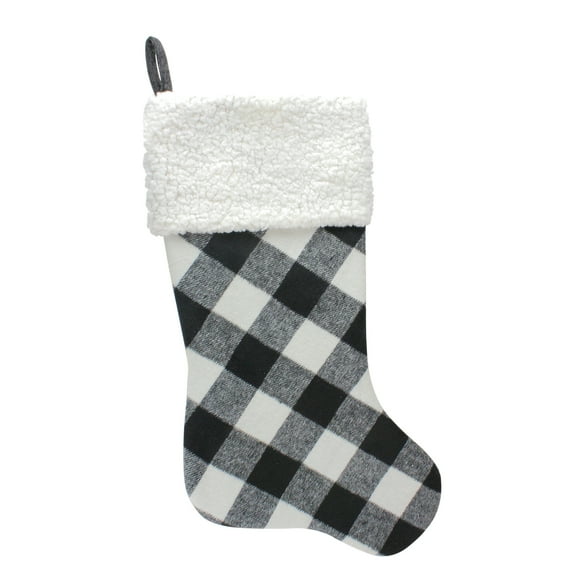 Northlight 23" Black and White Rustic Checkered Christmas Stocking