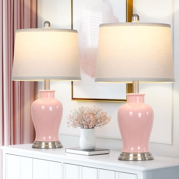 23" Ceramic Table Lamps for Living Room, Modern Ceramic Lamps with Ginger Jar Design, Cute Bedside Lamp Set of 2, Elegant Bedroom Lamp for Nightstand Dining Room Side End Table Homedecor