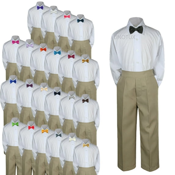 23 Color 3pc Set Bow Tie Boys Baby Toddler Kid Formal Suit Shirt Khaki Pants S-7