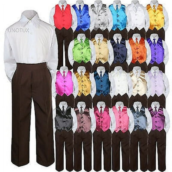 23 Color 4 Pieces Brown Vest set Necktie Boy Baby Toddler Formal Tuxedo Suit S-7