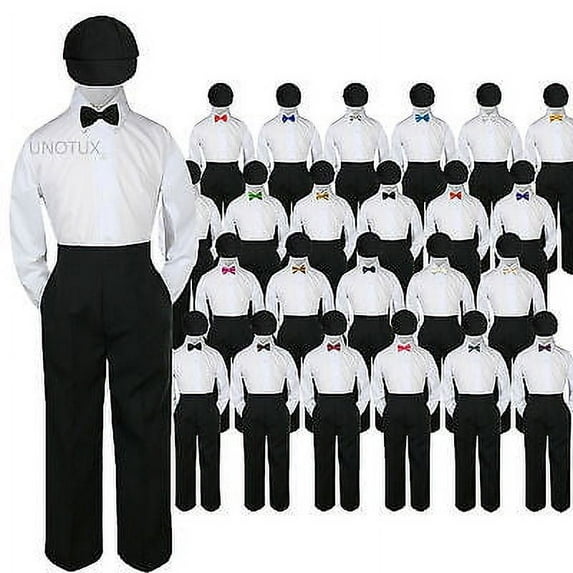 23 Color 4 pc Set Bow Tie Boys Baby Toddler Kid Formal Suits Black Hat Pants S-7