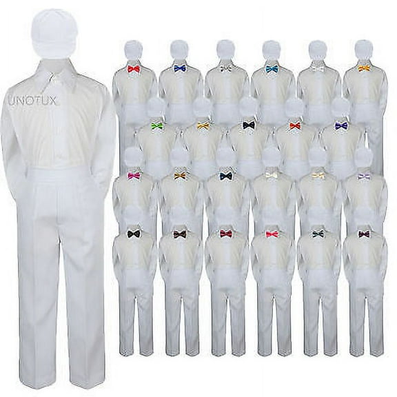 23 Color 4 pc Set Bow Tie Boys Baby Toddler Kid Formal Suits White Hat Pants S-7