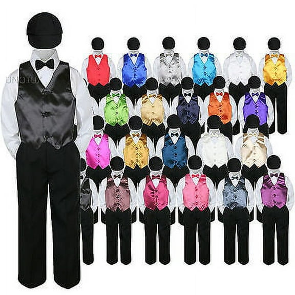 23 Color 5 pc Set Vest Bow Tie Boy Baby Toddler Formal Suit Black Hat Pants S-7