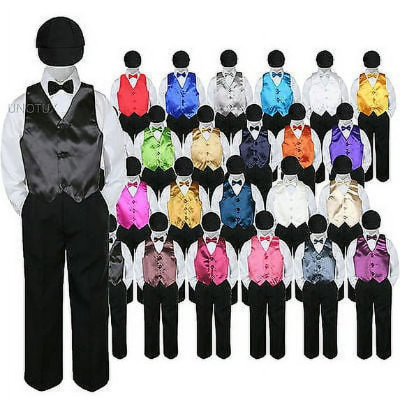23 Color 5 pc Set Vest Bow Tie Boy Baby Toddler Formal Suit Black Hat Pants S-7