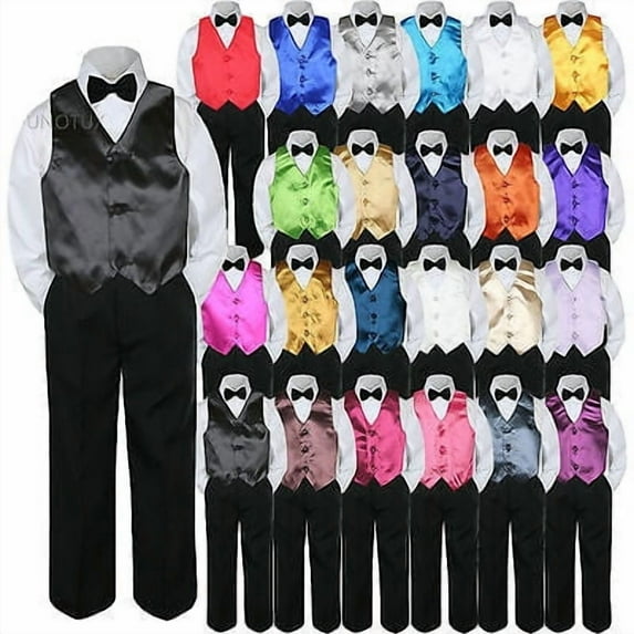 23 Color Vest Black Bow Tie Pants Boy Baby Toddler Formal Tuxedo Suit 4pc sz S-7