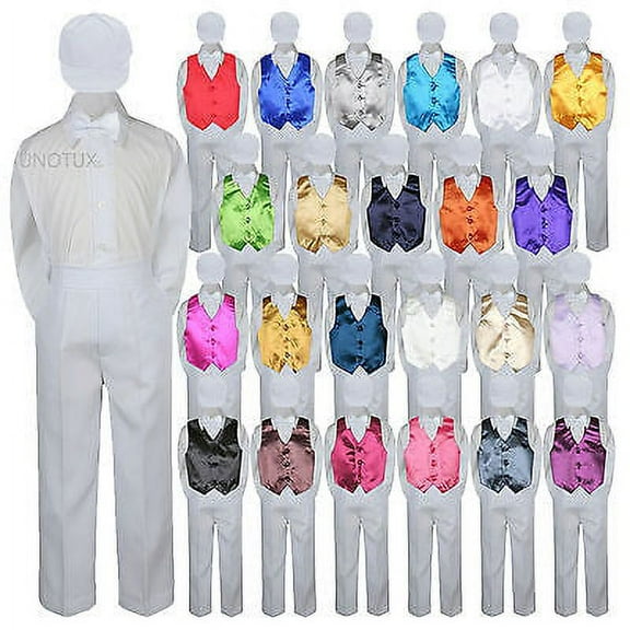 23 Color Vest White Bow Tie Hat Pants Boys Baby Toddler Formal Suits 5pc Set S-7