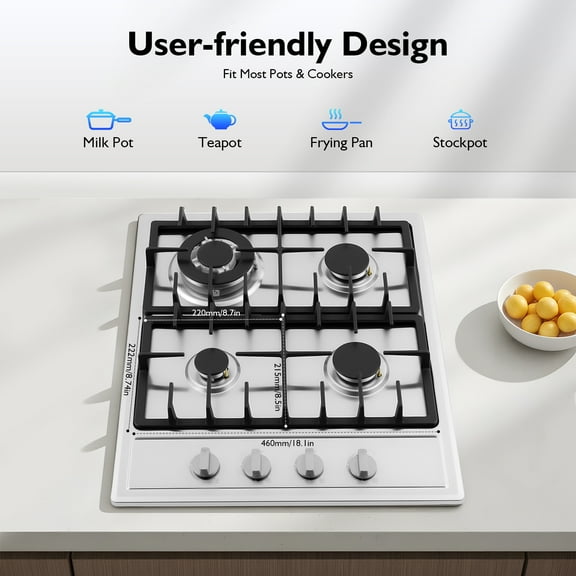23" Cooktop 4 Burners Built-in Stove Top Stainless Steel Gas Cooktop Kitchen for Homes, Restaurants