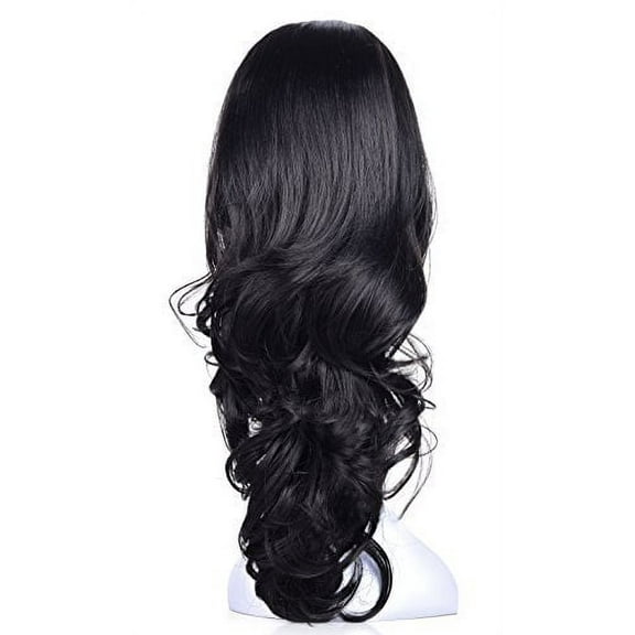 23" Curly Hair Women Ladies 3/4 Half Wig Premium Japanese Synthetic Premium Japanese High-Temperature Fiber fibers Wigs with Secured Mesh Head Cap (Curly, Black)
