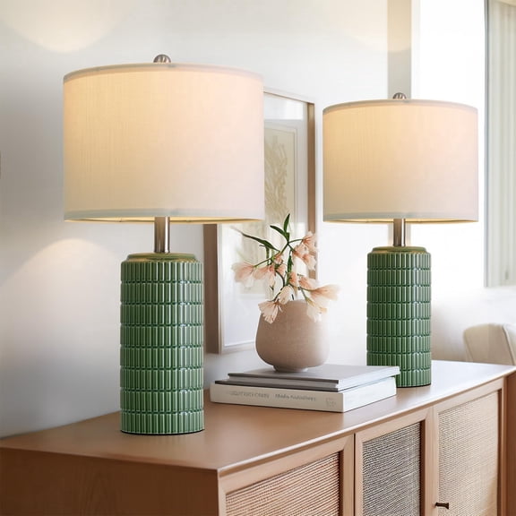 23" Dark Green Ceramic Table Lamps Set of 2, Modern Table Lamps for Living Room, Farmhouse Lamps for Bedroom Night Stands, Traditional Nightstand Desk Decor Lamps