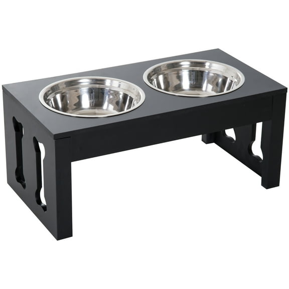 23" Dog Bone Wooden Elevated Feeding Station Modern & Sturdy Black