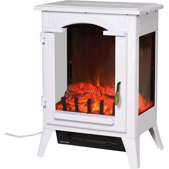 23" Electric Fireplace Heater, Fire Place Stove with Realistic LED Flames and Logs and Overheating Protection, 750W/1500W, White