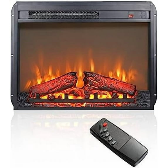 23" Electric Fireplace Insert, Electric Fireplace Heater with Remote/Timer, Adjustable 4 Flame Brightness, Digital Display, Log Set, Overheating Protection, 1400W(22 15/16" X 17 5/8")