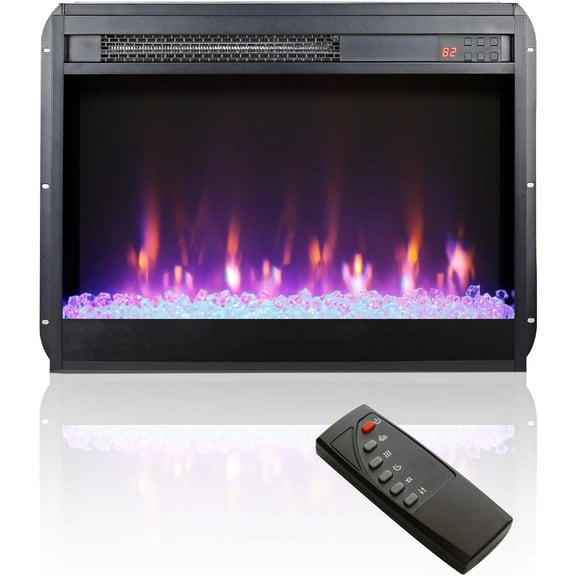 23" Electric Fireplace Insert, Electric Fireplace Heater with Remote/Timer/Side Light, Adjustable 8 Flame Colors, Digital Display, Crystal, Overheating Protection, 1400W(22 15/16" X 17 5/8")