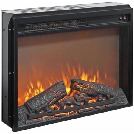 23" Electric Fireplace Insert, Fireplace Heater with Log Set & Realistic Flame, Recessed Fireplace with Over Heating Protection, Low Noise, 1400W, Black(22 15/16" X 17 5/8")