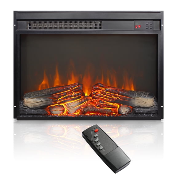23" Electric Fireplace Insert, Fireplace Heater with Log Set & Realistic Flame, Recessed Fireplace with Over Heating Protection, Low Noise, Digital Display,1400W,Remote/Timer,11 Temperature Settings