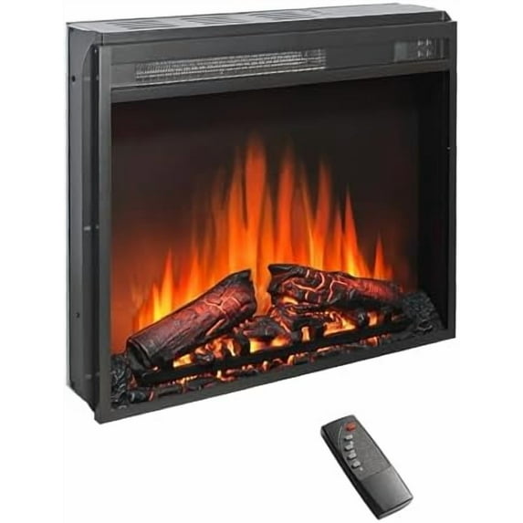 23" Electric Fireplace Insert, Fireplace Heater with Remote, Adjustable 4 Flame Brightness, Log Set, Low Noise, 8H Timer, Overheating Protection, 1400W (22 15/16" X 19 11/16")