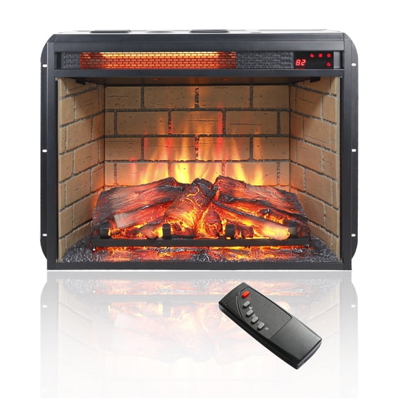 23” Electric Fireplace Insert, Realistic Log, Brick Wall, Fireplace Heater with Remote/Timer, Digital Display, Adjustable 4 Flame Brightness, Infrared Quartz Heater w/Overheating Protection,1500W