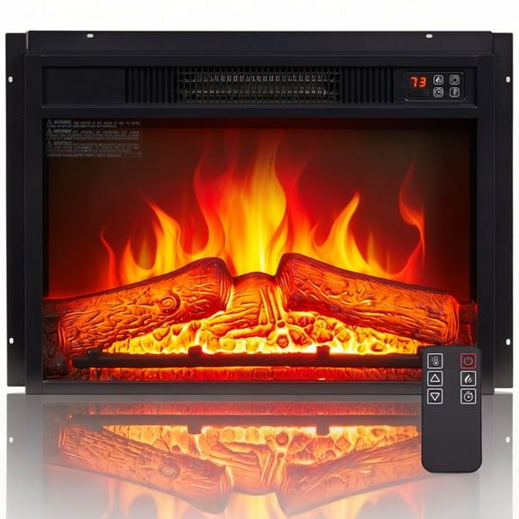 23" Electric Fireplace Insert, Wall Recessed 3D Electric Fireplace, 1400W Fake Fireplace Heater with Adjustable Flame and Timer