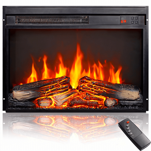 23" Electric Fireplace Insert, Wall Recessed 3D Electric Fireplace, 1400W Fake Fireplace Heater with Adjustable Flame and Timer