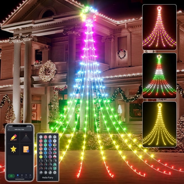 23 FT 355 LED Outdoor Christmas Smart Star Waterfall Lights 74 Modes ...
