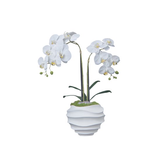 23" Faux White Orchid Flower Arrangement | Realistic White Floral Display by Fiori Sempre