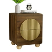 23" Fluted Nightstands with Solid Wood Legs, Modern Style Black Bedside Table with Round Moon Handle & Storage, Mid Century Cute Night Stand for Bedroom, Side Table, End Table for Dorm