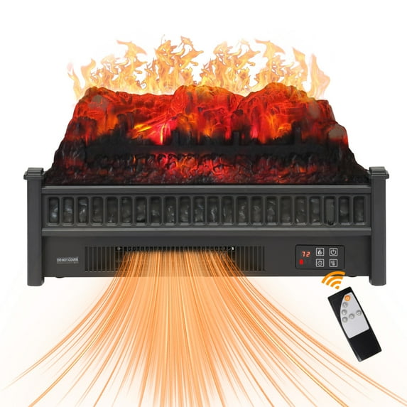 23" Free Standing Electric Fireplace, Fireplace Log Heater Insert with Realistic Quartz Ember Bed, 1400W Heater, Overheating Protection, Remote Control