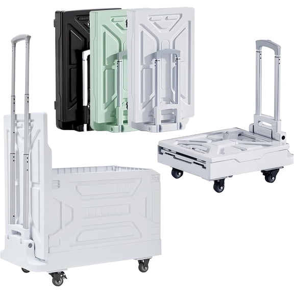 23 GAL 2-in-1 Foldable Shopping Cart, Collapsible Utility Cart with Adjustable Handle & 360 Wheels, Dual-Mode Rolling Crate (Basket/Flatbed) for Groceries, Camping, Compact Storage, White
