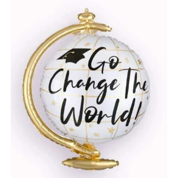 23" GO CHANGE the WORLD Globe Balloon Large Shape Foil Mylar Balloon Party Supplies Decorations Foil Mylar Balloon