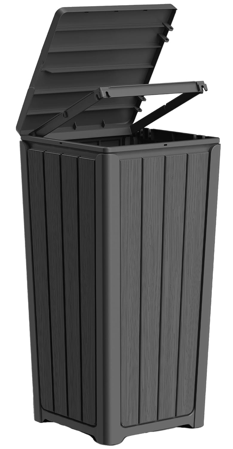 23 Gal Outdoor Resin Trash Can with Tiered Lid – Waterproof Garbage Bin for Patio, Kitchen & Backyard – 15.2×15.2×30.7 in, Easy Install