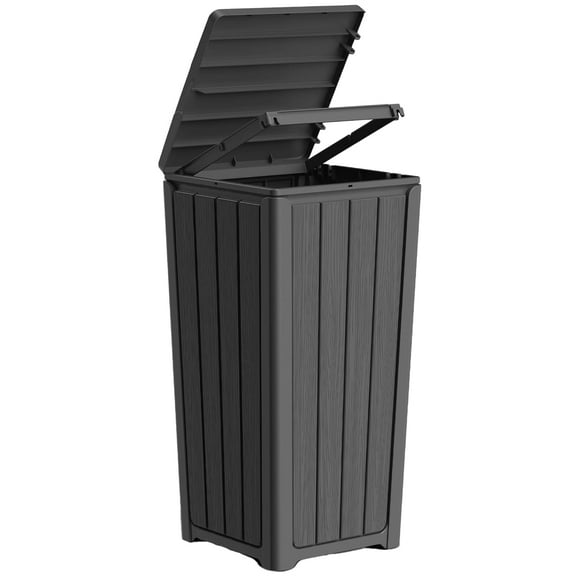 23 Gal Outdoor Resin Trash Can with Tiered Lid – Waterproof Garbage Bin for Patio, Kitchen & Backyard – 15.2×15.2×30.7 in, Easy Install