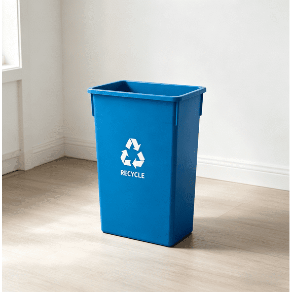 23 Gallon/92 Quart Slim Blue Recycling Bin - Space Saving Rectangular Trash Can with Recycling Symbol, Durable Plastic Waste Container for Home, Office & Commercial Use