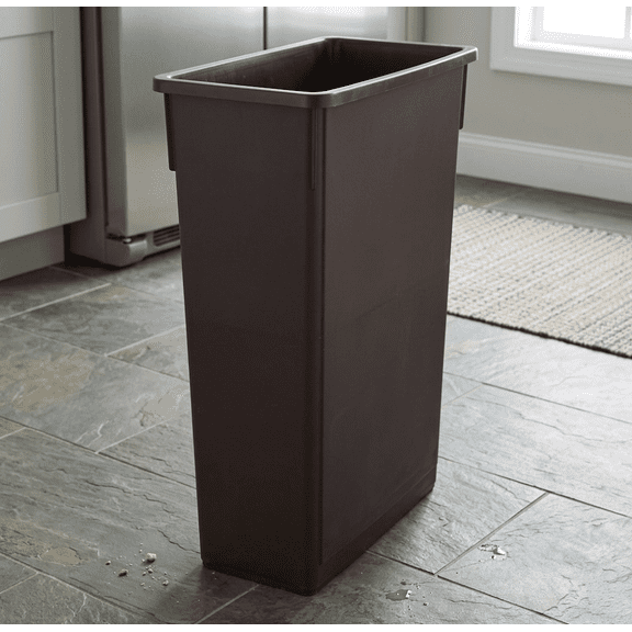 23 Gallon/92 quart/87.06 L Slim Rectangular Trash Can - Heavy Duty Tall Plastic Garbage Bin for Kitchen, Restaurant, Office and Commercial Use, Black/Brown