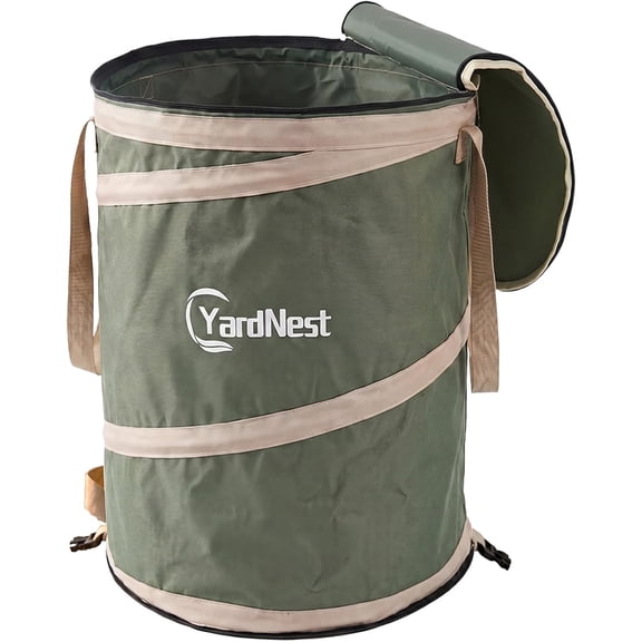 23 Gallon Collapsible Yard Waste Bin, Hard Bottom | Heavy-duty 900D Oxford fabric, hard base and drain holes. Reusable bin folds for leaves, garden clippings and camping