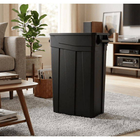 23 Gallon Slim Commercial Trash Can, 92 Quart Space-Saving Plastic Wastebasket for Kitchen, Office, Restaurant and Garage, Heavy Duty Refuse Container, Black