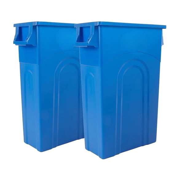 23 Gallon Slim Plastic Recycling Bin, Space Saving Tall Recycle Container with Convenient Bag Removal Design, Blue Waste Bin for Indoor and Outdoor Use