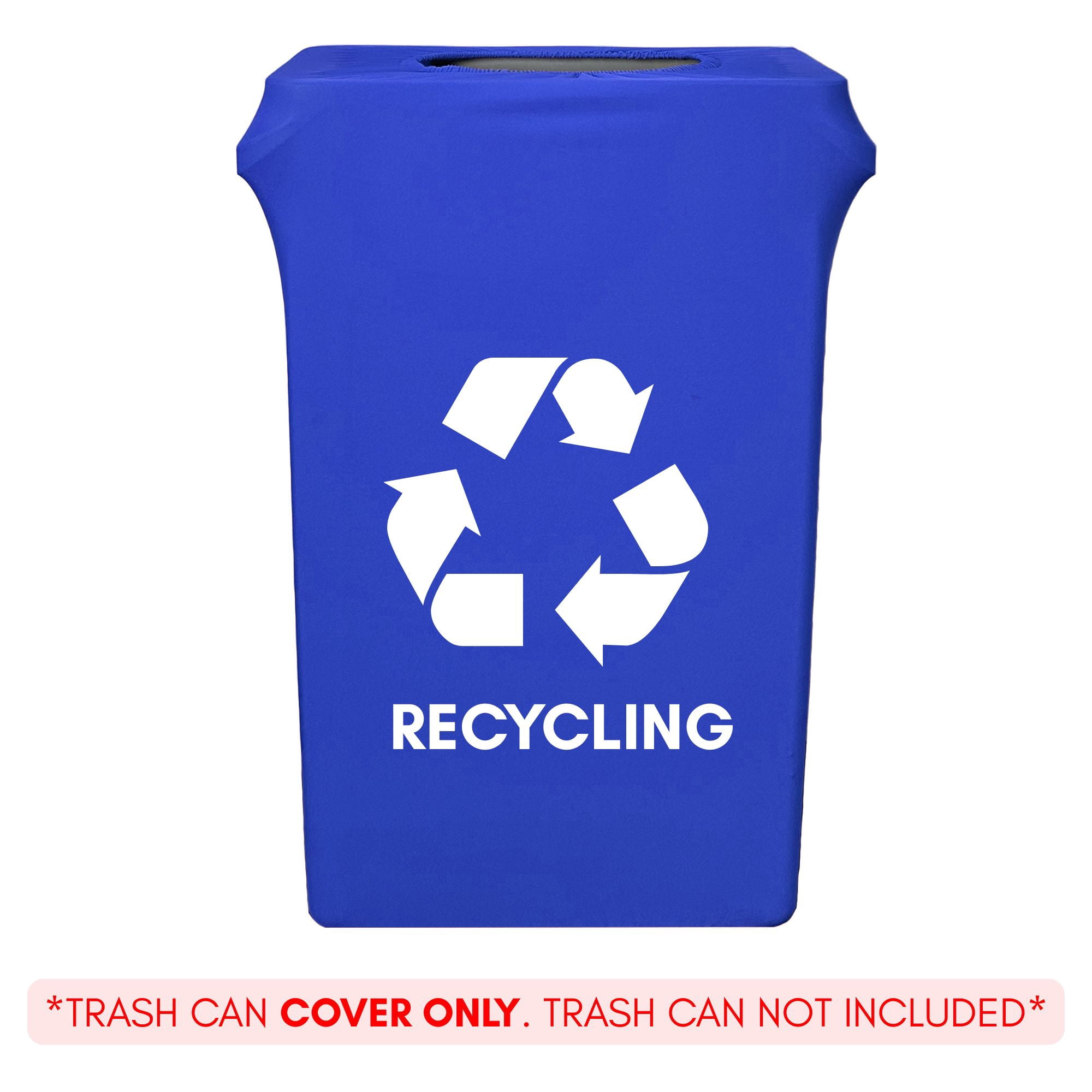 YOUR CHAIR COVERS - 23 Gallon Spandex Slim Jim Narrow Trash Can Cover - Royal Blue w/ Recycling Logo (Cover ONLY, Trash CAN NOT Included)